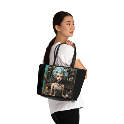 Love My Gismos Blue Hair Black Background, PU Leather Shoulder Bag