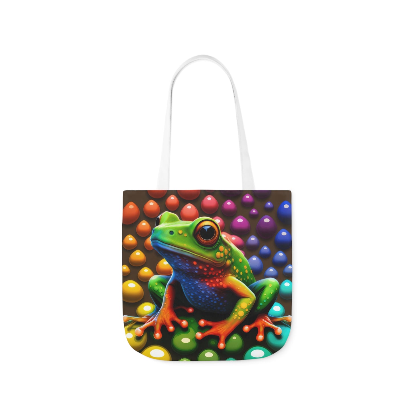 Sassy Rainbow Round Skittle Like Background With Beautiful Frog Polyester Canvas Tote Bag (AOP)