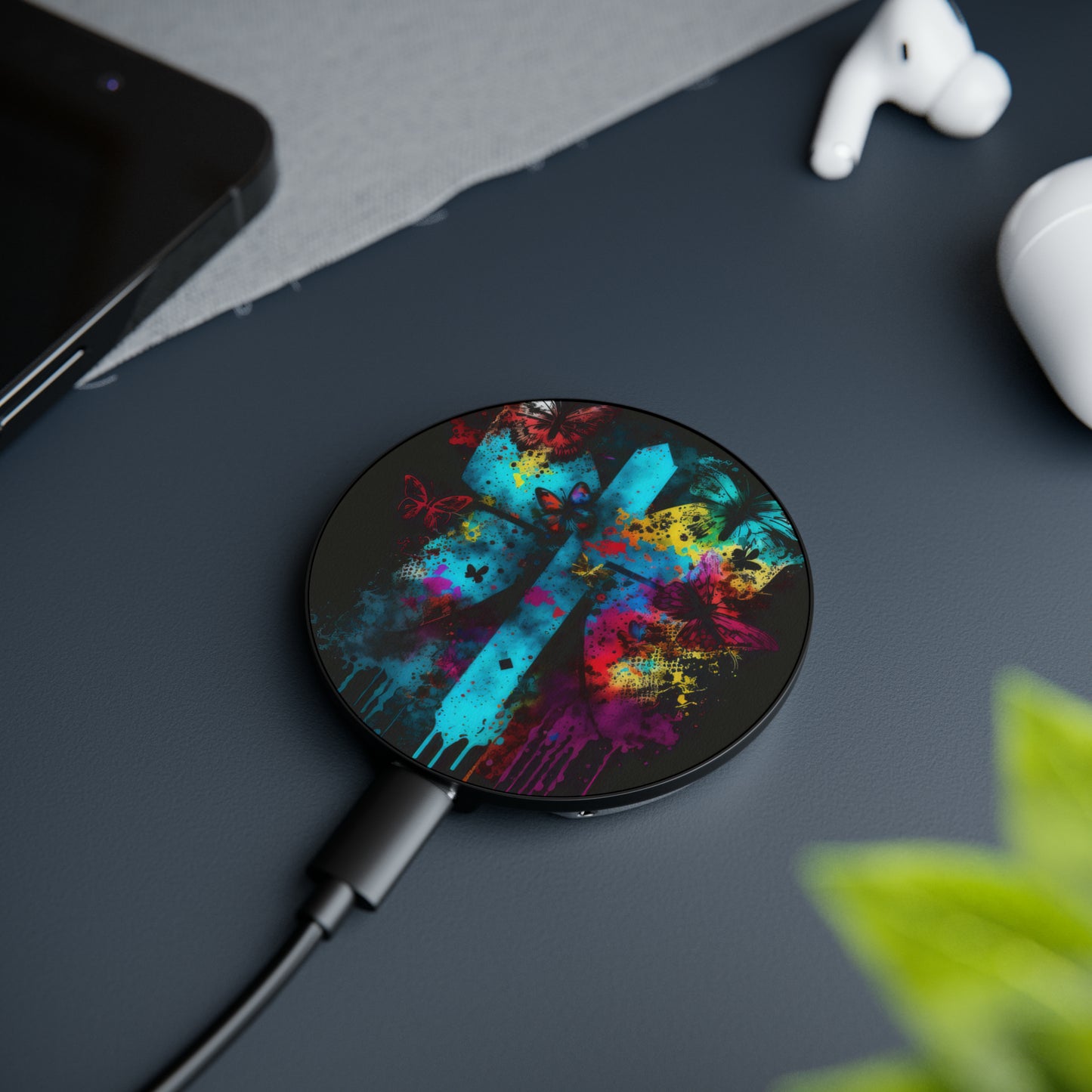 Bold And Beautiful Tie Dye Cross Style 3 Magnetic Induction Charger