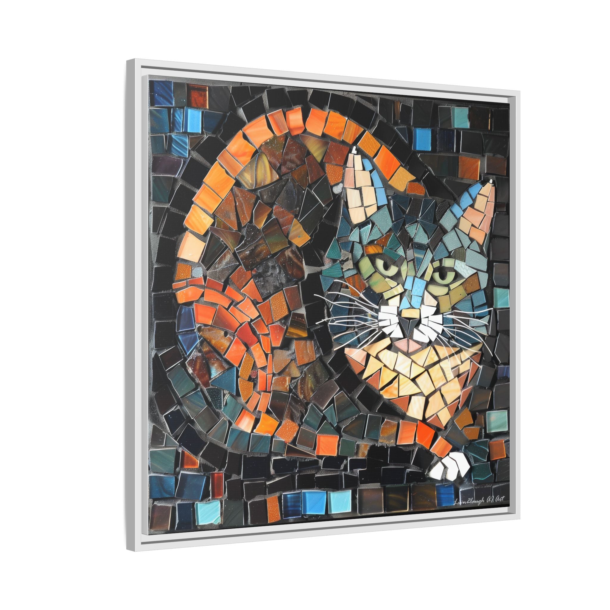 "Bold Mosaic Cat", Framed Mosaic Cat Art Print — Colorful Modern Wall Canvas
