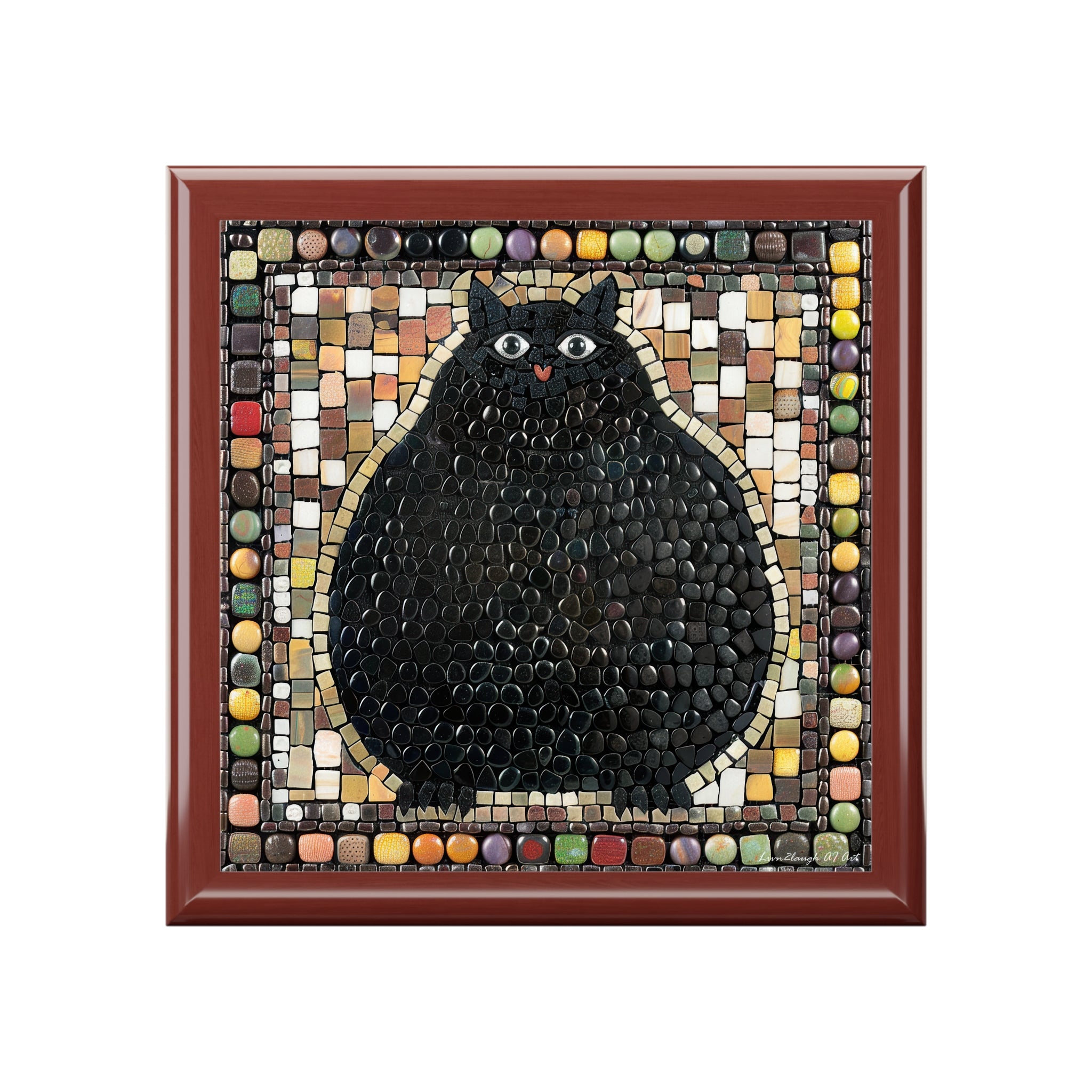 "Playful Black Cat Mosaic", Jewelry- Stash- Collection Box