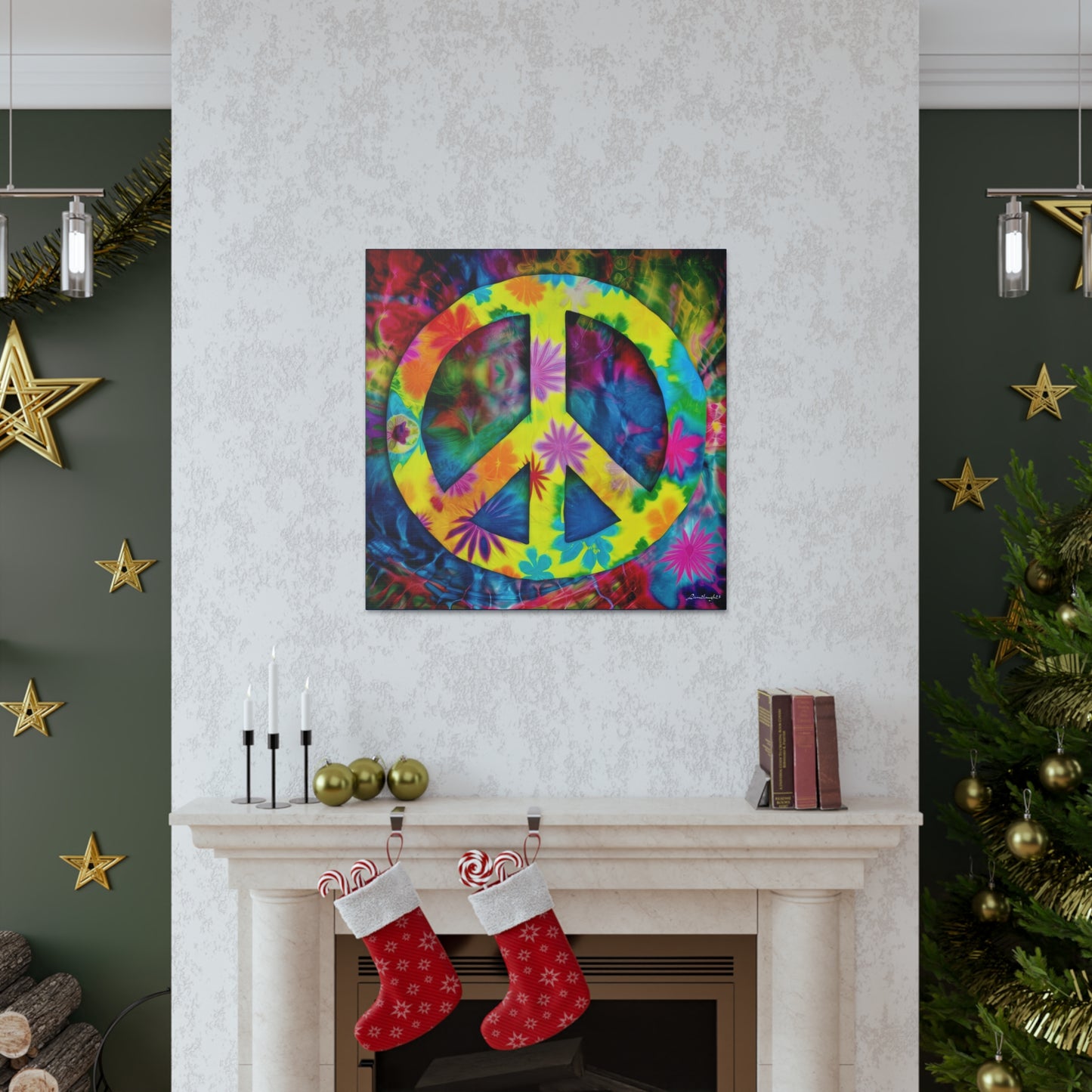 Coolio Tie Dye Hippie Peace Sign 3 Canvas Gallery Wraps