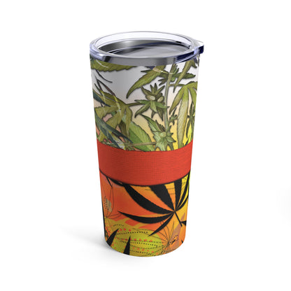 Orange Banded Blue Top With Orange Bottom Marijuana Elegantly Designed 420 Weed Tumbler 20oz