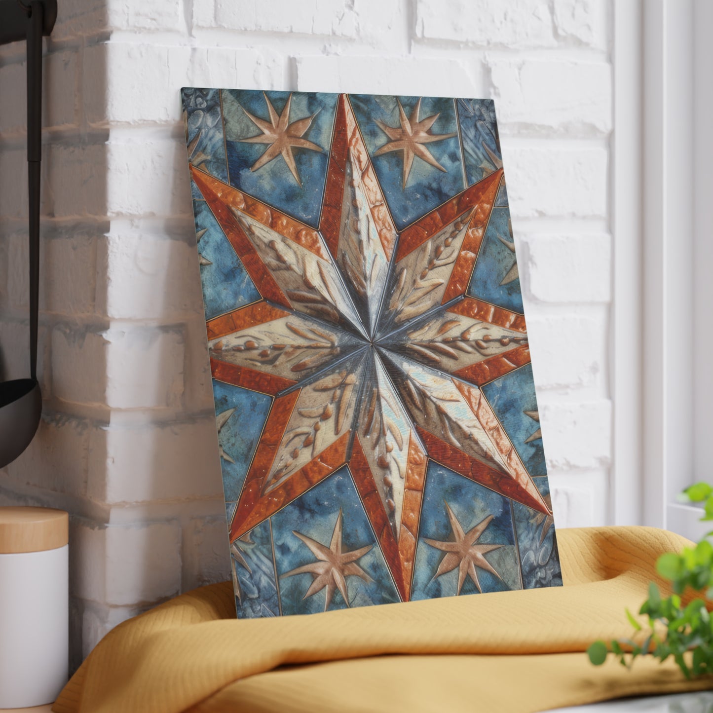 Beautiful Stars Abstract Star Style Orange, White And Blue Glass Cutting Board