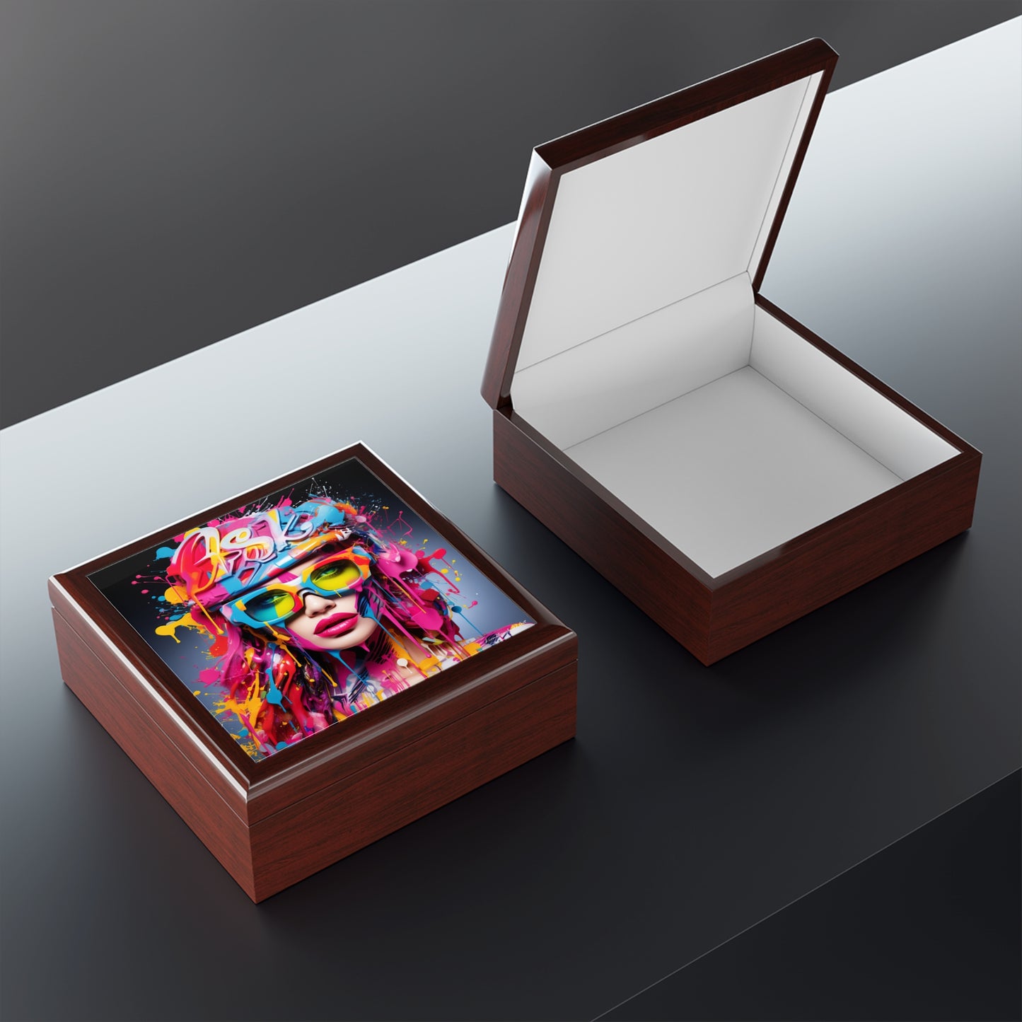 Colorful Blast, Blue Background, Black or Brown Jewelry Box