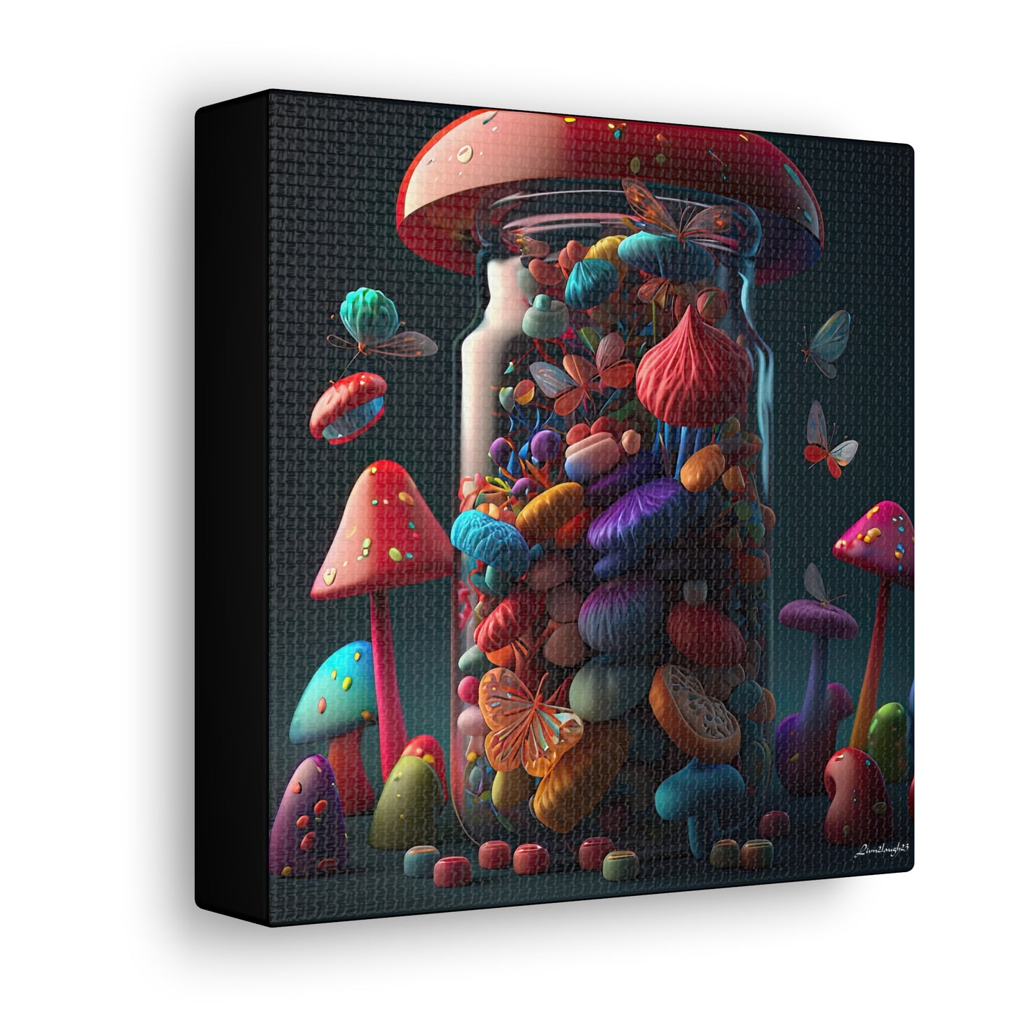 Beautiful Mushroom Luminating Colorful Bliss With Butterflies 2 Canvas Gallery Wraps