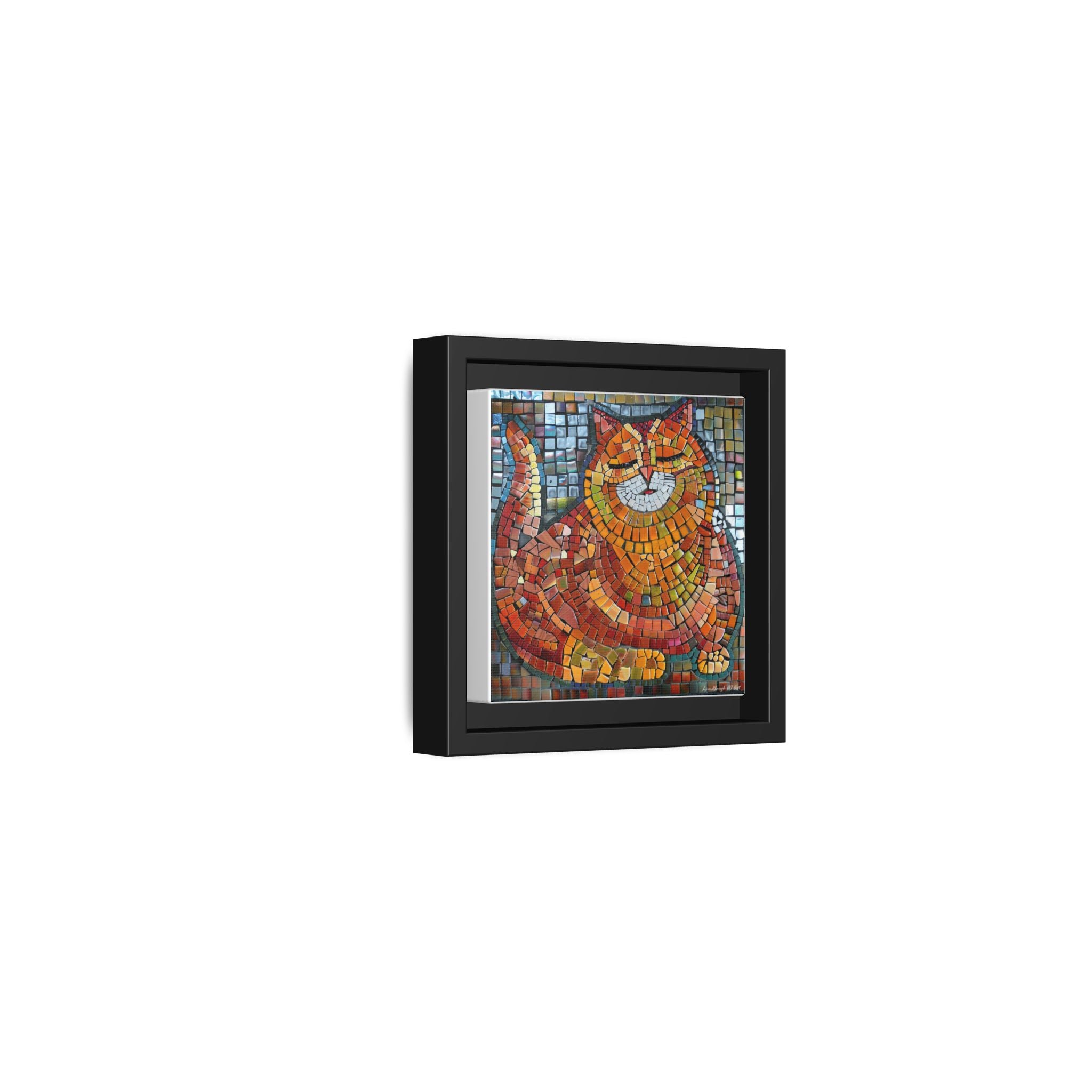Radiant Whiskers: The Joyful Cat, Framed Mosaic Cat Art Print — Colorful Modern Wall Canvas