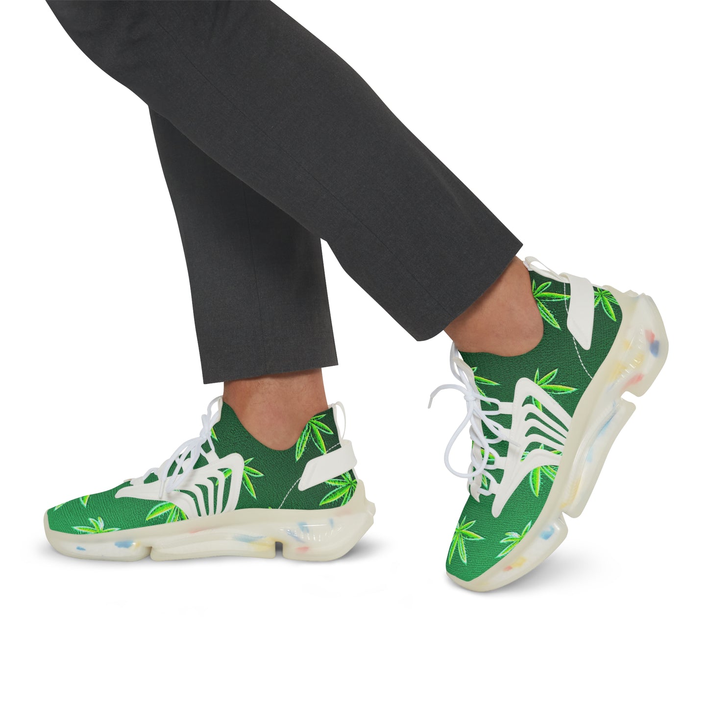 Classic Green Marijuana Leave Men's Mesh Sneakers