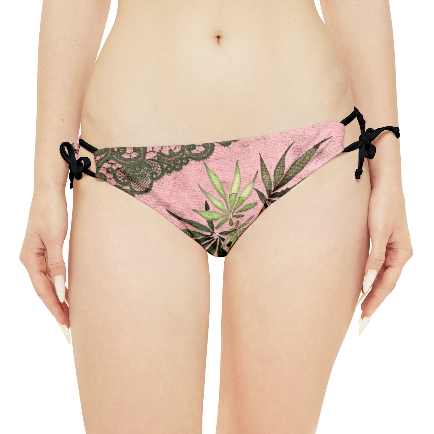 Grey Lace Gorgeous Pink Designed Marijuana 420 Weed Strappy Bikini Set (AOP)