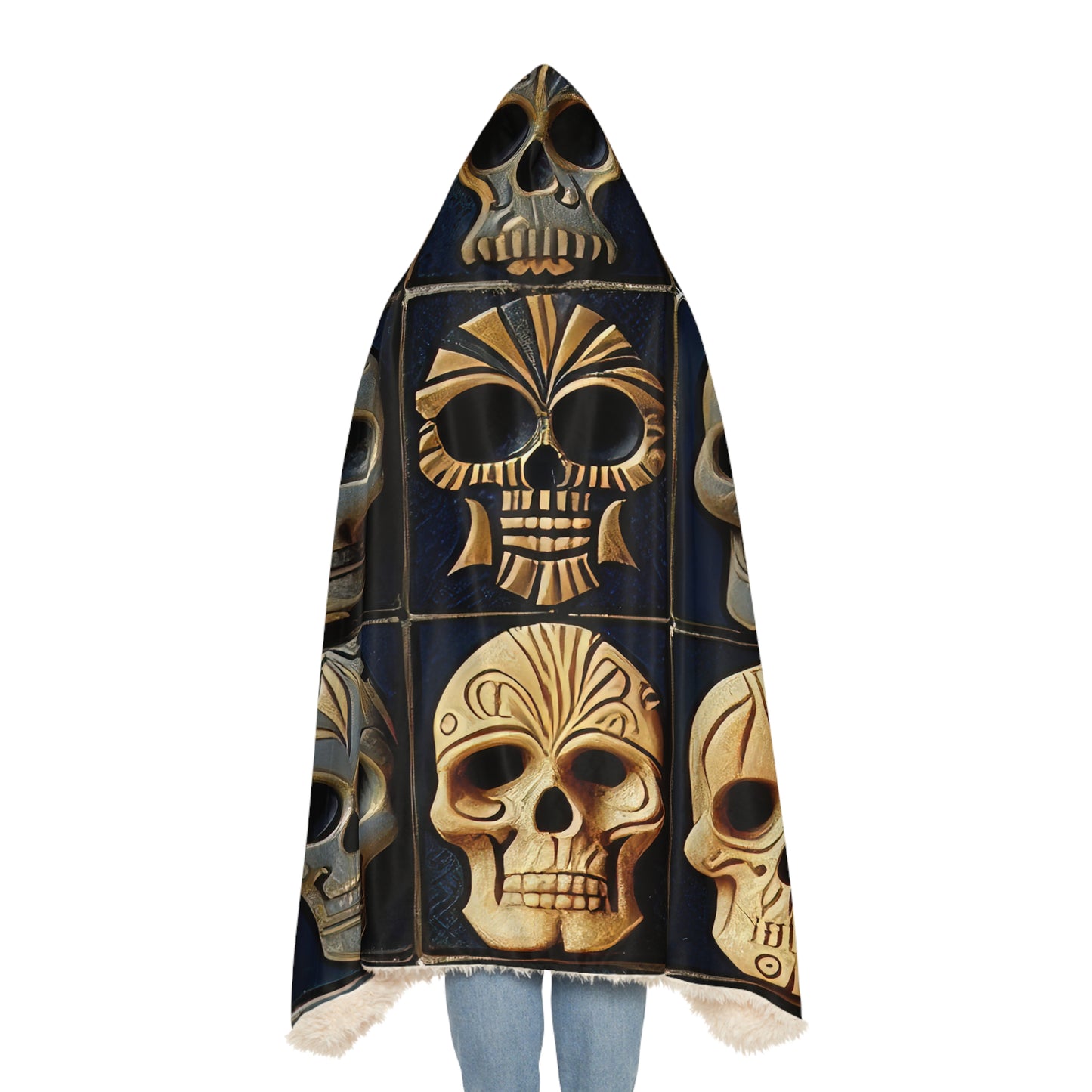 Deeply Detailed Blue And Cream White Skulls Snuggle Blanket