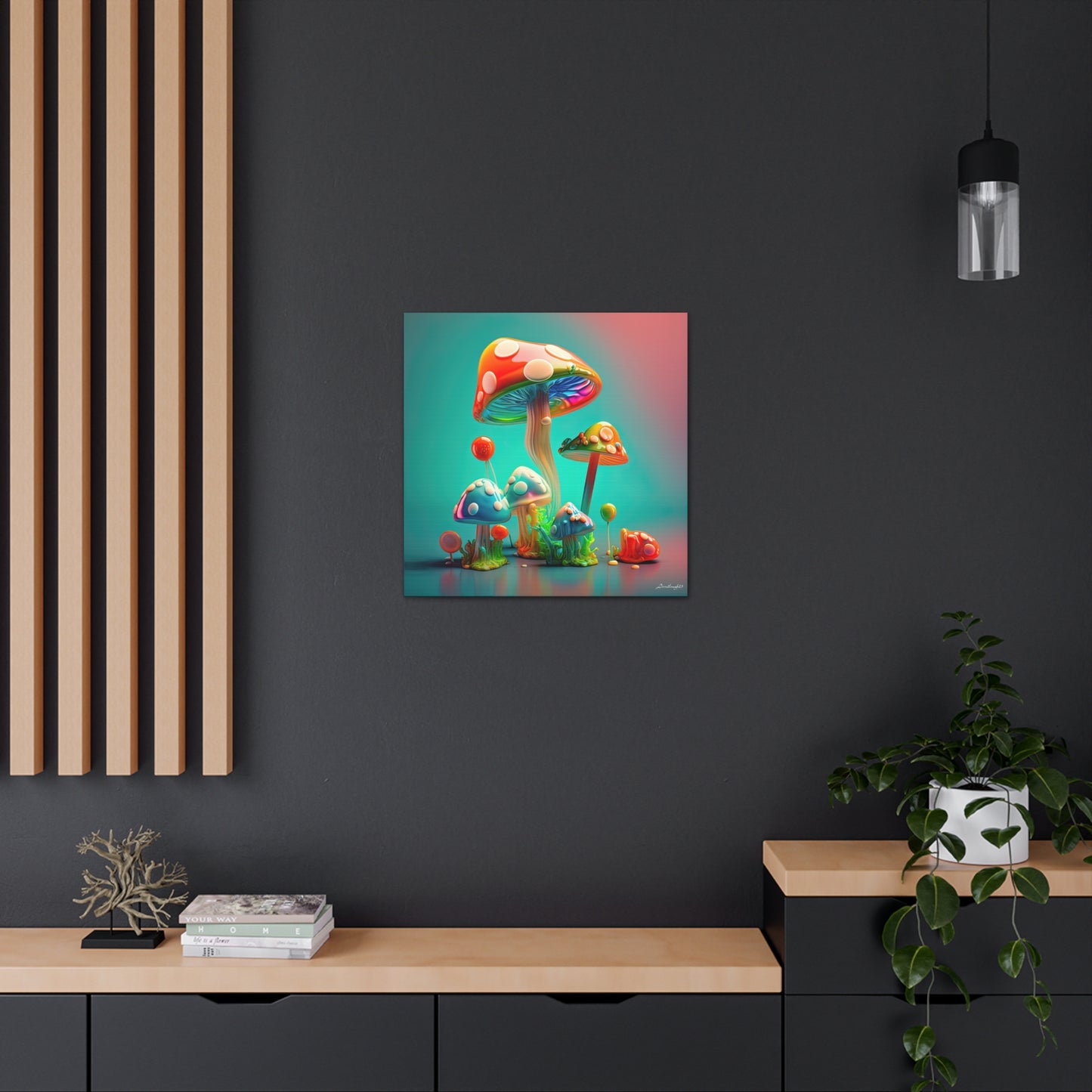 Beautiful Mushroom Luminating Colorful Bliss 3 Canvas Gallery Wraps