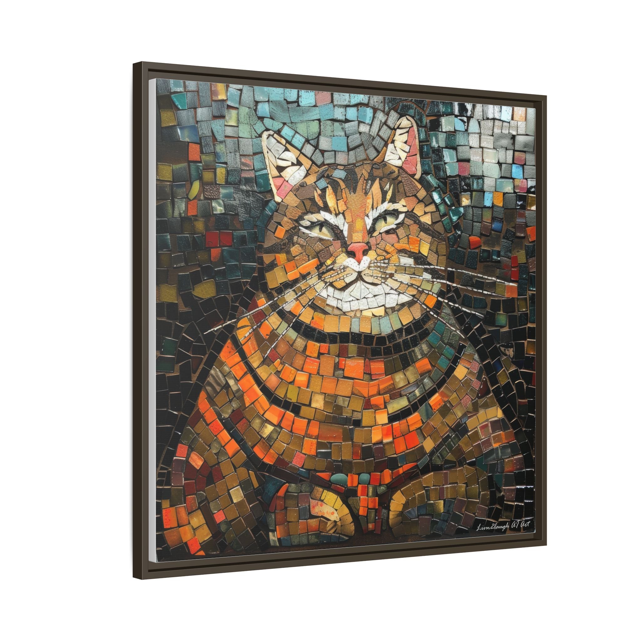 Mosaic Majesty: The Regal Cat, Framed Mosaic Cat Art Print — Colorful Modern Wall Canvas