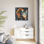 "Bold Mosaic Cat", Framed Mosaic Cat Art Print — Colorful Modern Wall Canvas