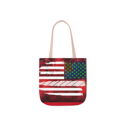 Flag Red, White And Blue Beautiful Red Background With Marijuana Pot Weed 420 Leaf Polyester Canvas Tote Bag (AOP)