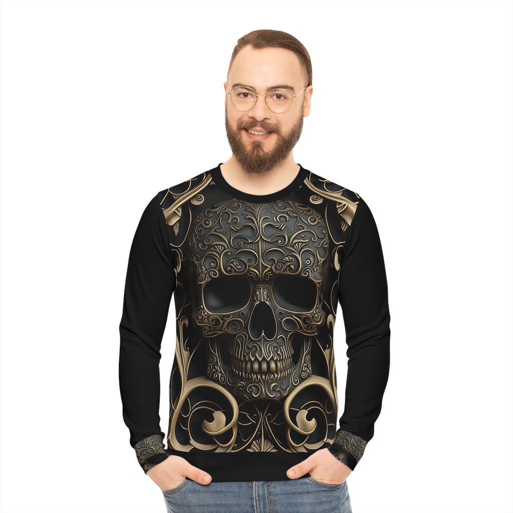 Metallic Chrome Skull and classic Designed Background Style 3 Lightweight Sweatshirt (AOP)