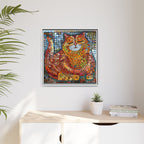 Radiant Whiskers: The Joyful Cat, Framed Mosaic Cat Art Print — Colorful Modern Wall Canvas