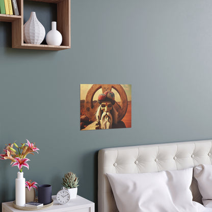 Wise Man In Dessert With Beard And Peace Sign Indoor and Outdoor Silk Posters