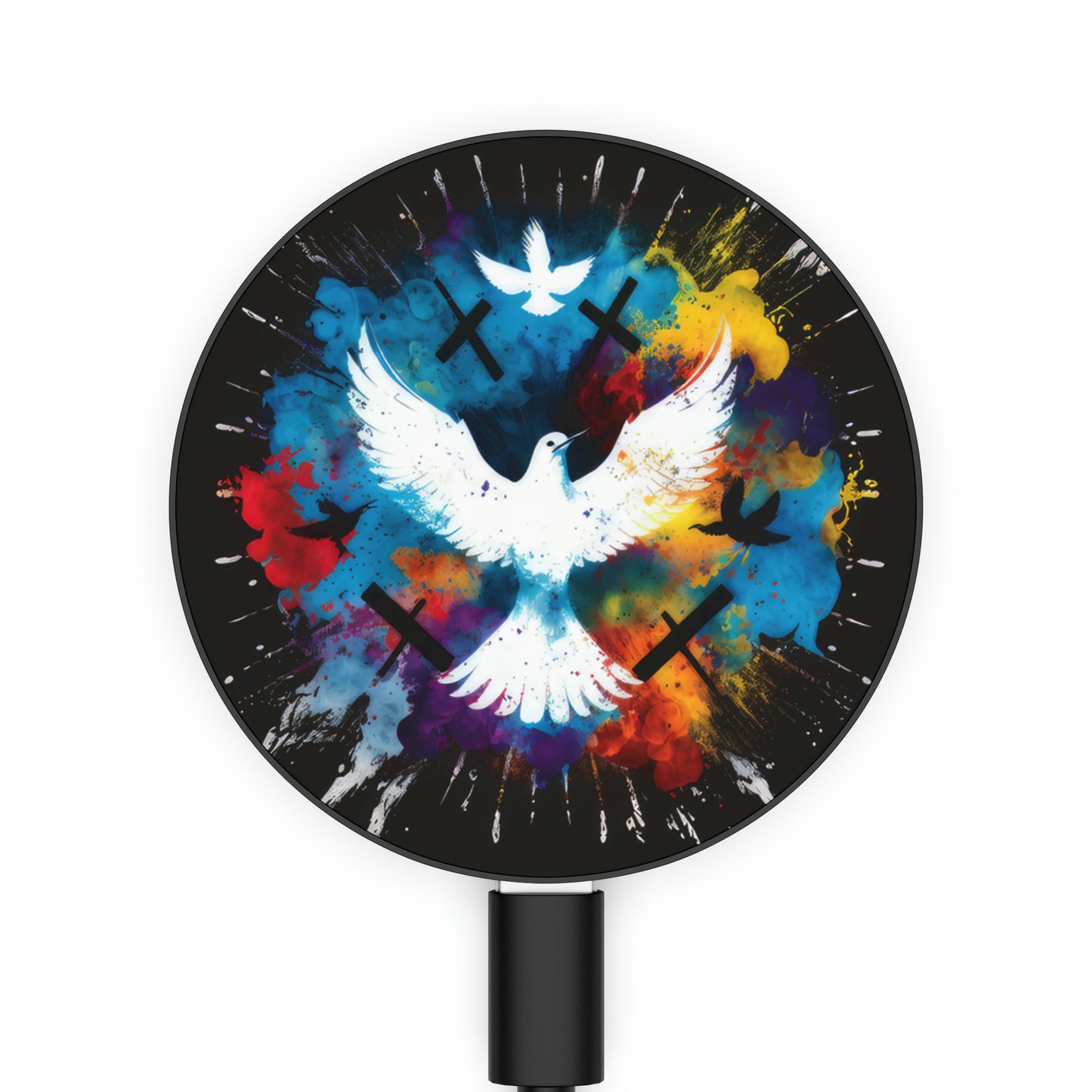 Bold And Beautiful Tie Dye Dove And Cross Style 6 Magnetic Induction Charger