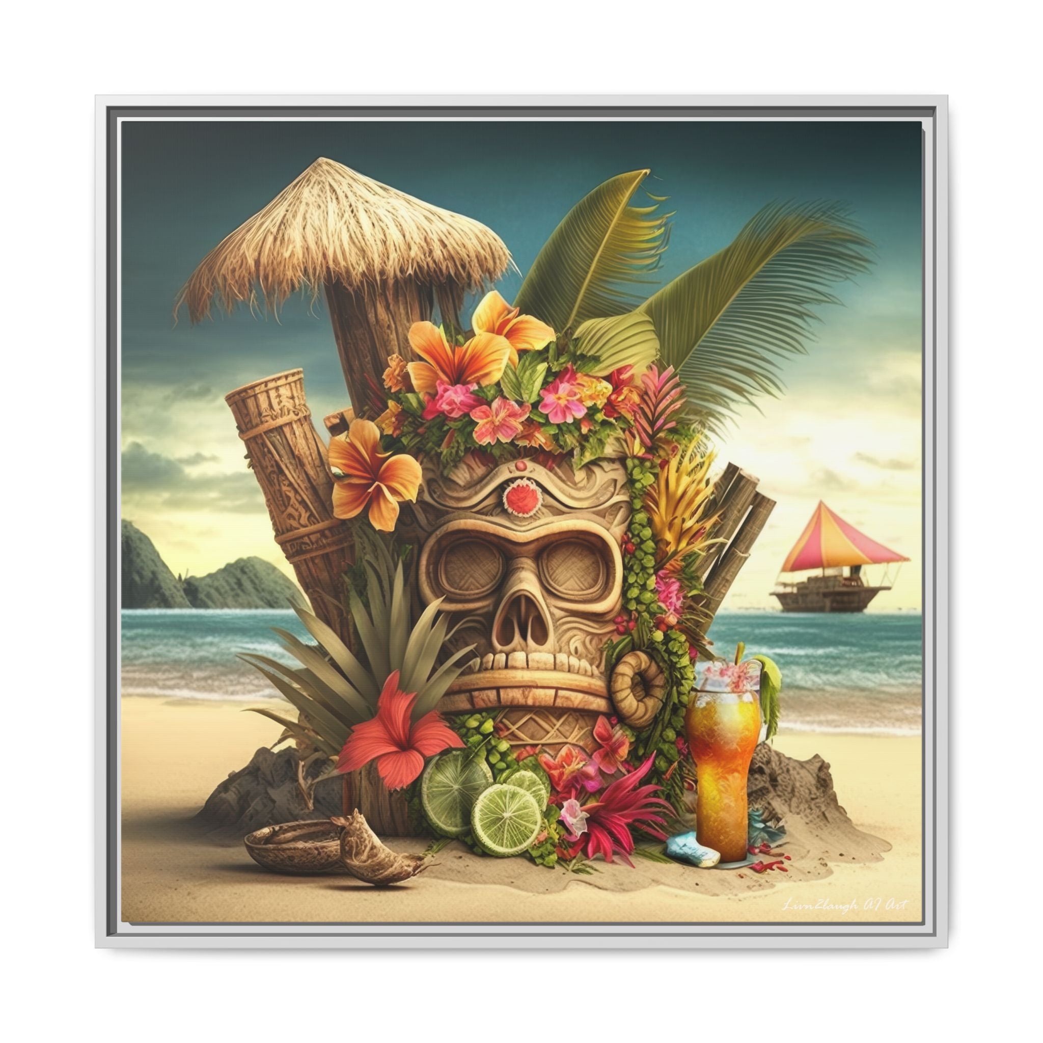 Tiki Dreams by the Shore, Art Print — Colorful Modern Wall Canvas