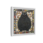 "Playful Black Cat Mosaic", Framed Mosaic Cat Art Print — Colorful Modern Wall Canvas