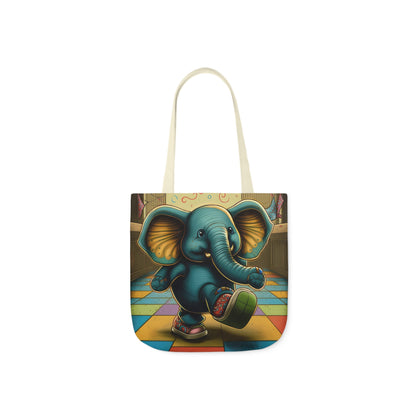 Elephant Kicking Leg On Colored Square Floor Polyester Canvas Tote Bag (AOP)