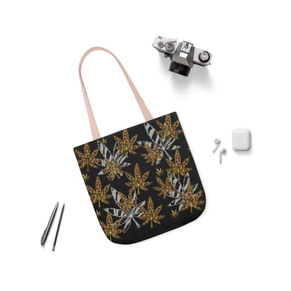 Gold And Zebra Marijuana Pot Weed Leaf 420 Marijuana Polyester Canvas Tote Bag (AOP)