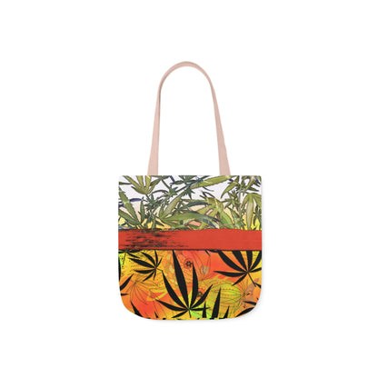 Beautiful Redish Orange Banded Marijuana 420 Pot Weed Leaf Polyester Canvas Tote Bag (AOP)