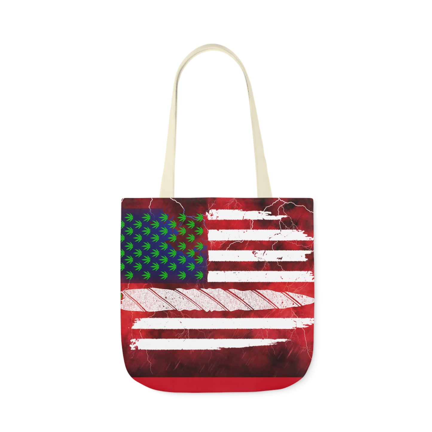 Flag Red, White And Blue Beautiful Red Background With Marijuana Pot Weed 420 Leaf Polyester Canvas Tote Bag (AOP)