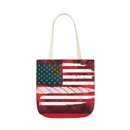 Flag Red, White And Blue Beautiful Red Background With Marijuana Pot Weed 420 Leaf Polyester Canvas Tote Bag (AOP)