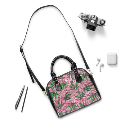 Beautifully Pink And Green Gorgeous Designed Marijuana 420 Weed Leaf Shoulder Handbag