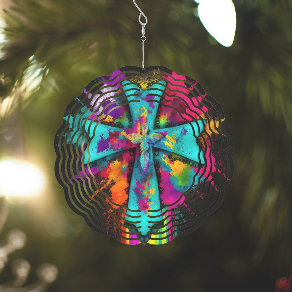Tie Dye Blue Cross Wind Spinner
