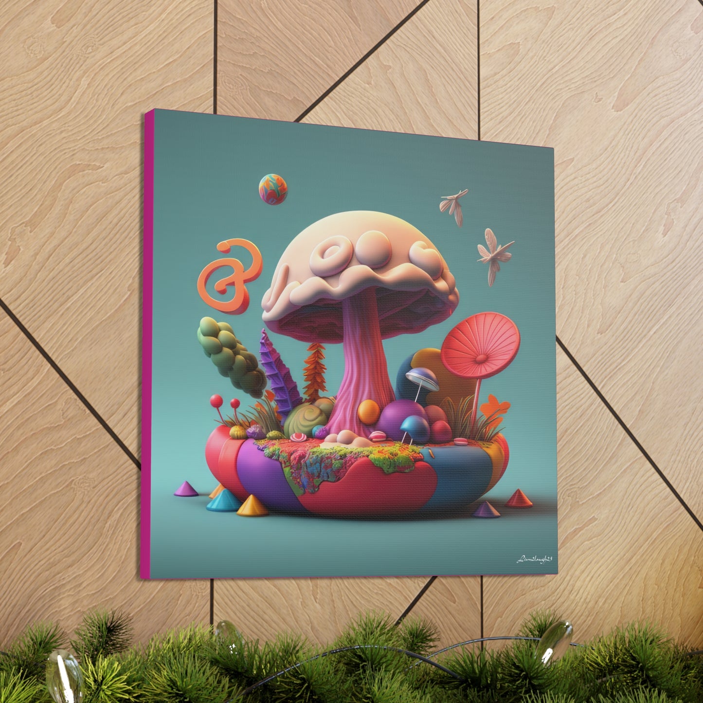 Gummy-Candy Style Mushroom Fun Bliss Cute Flowers Canvas Gallery Wraps