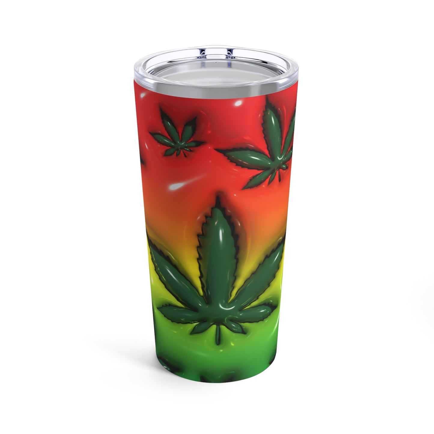 Red Green Yellow Orange Puffy 3-D Marijuana Leaves Elegantly Designed 420 Weed Tumbler 20oz