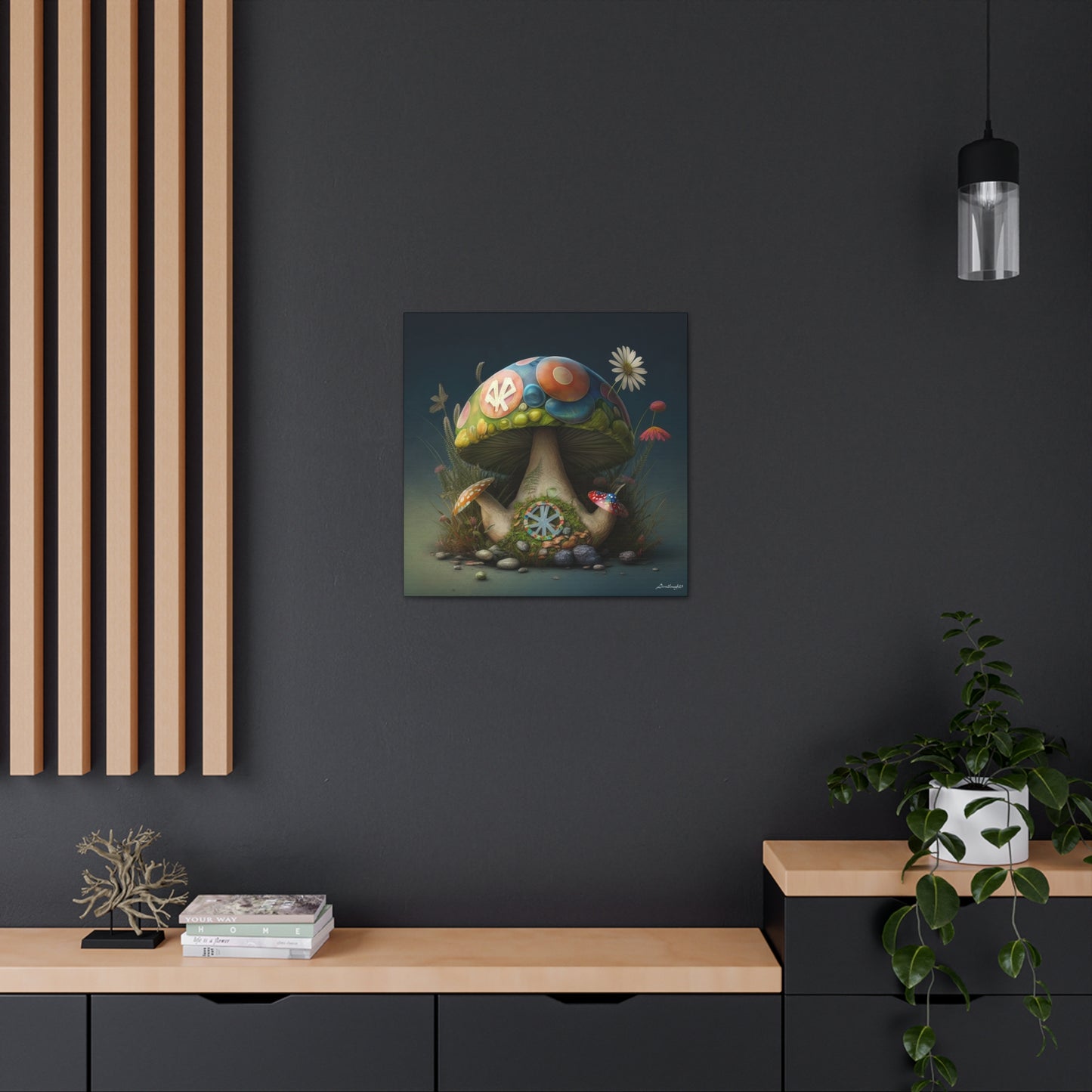 Beautiful Three Mushroom Colorful Uniquely Detailed 2 Canvas Gallery Wraps