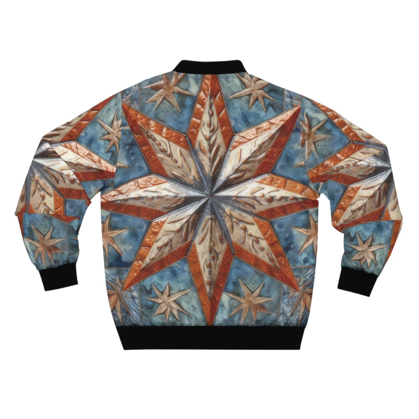 Beautiful Stars Abstract Star Style Orange, White And Blue Men's Bomber Jacket (AOP)