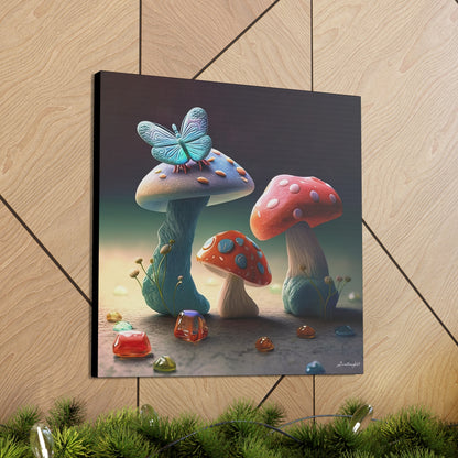 Beautiful Mushroom Luminating Colorful Bliss With Butterflies 2 Canvas Gallery Wraps