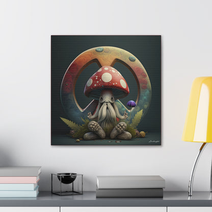 Beautiful Forest Round Peace Sign , Hippie With Beard Mushrooms Hat Flowers  Canvas Gallery Wraps
