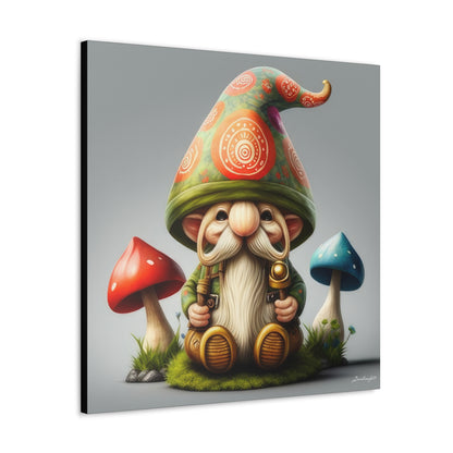 Gnome With Beautifully Detailed Green Orange Hat With Blue And Red Mushrooms Canvas Gallery Wraps