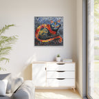 Mystic Shadows: The Enigmatic Cat, Framed Mosaic Cat Art Print — Colorful Modern Wall Canvas