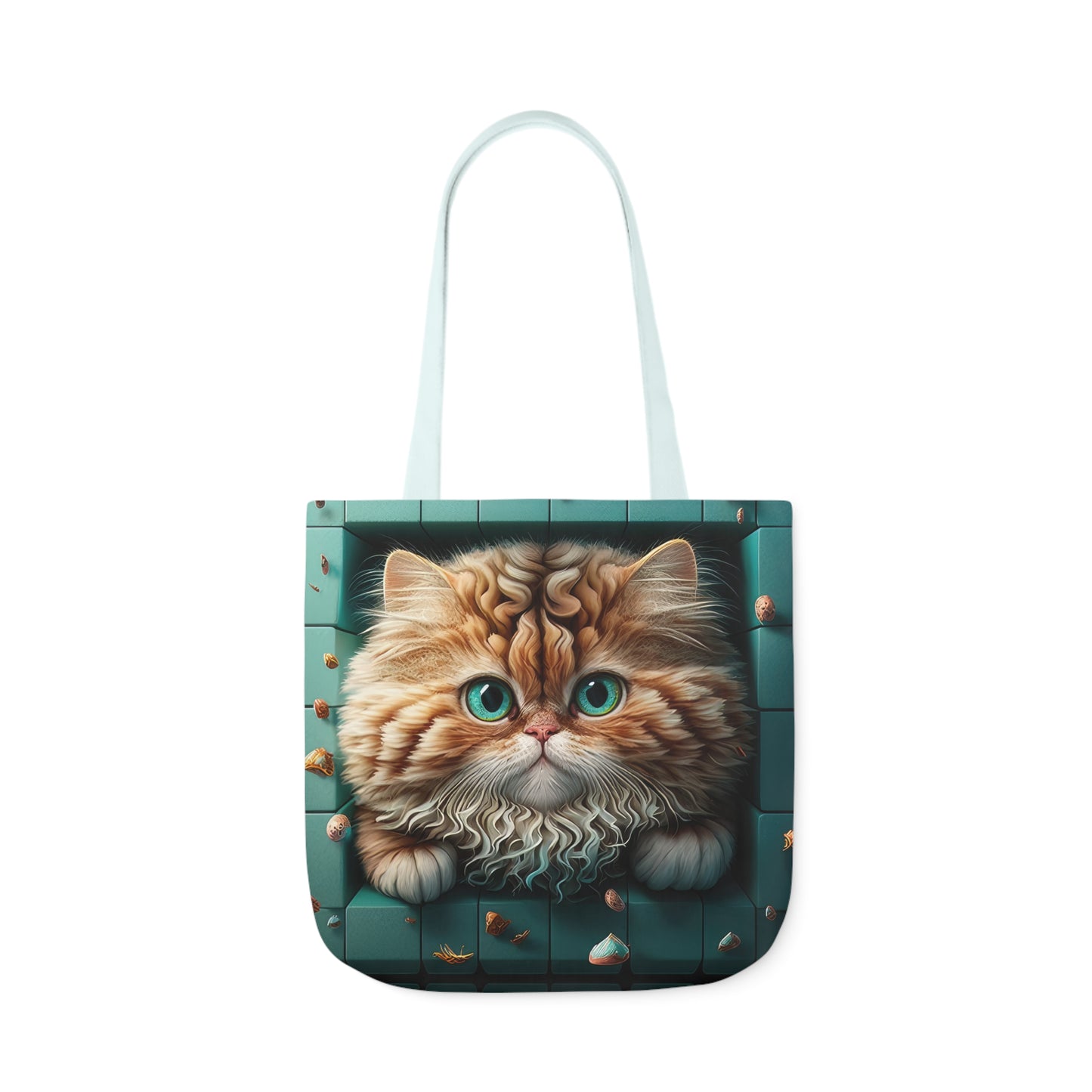 Beautiful Orange And White Fluffy Cat With Blue Eye , Blue Framed Polyester Canvas Tote Bag (AOP)