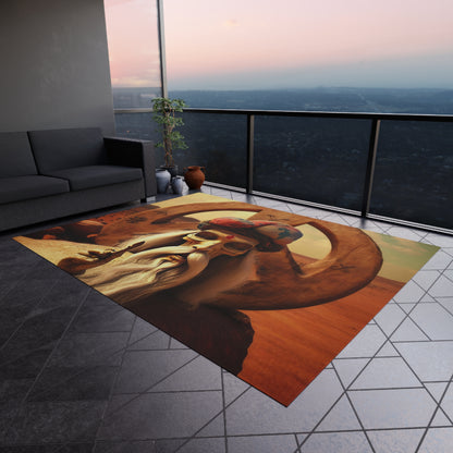 Wise Man In Dessert With Beard And Peace Sign Outdoor Rug