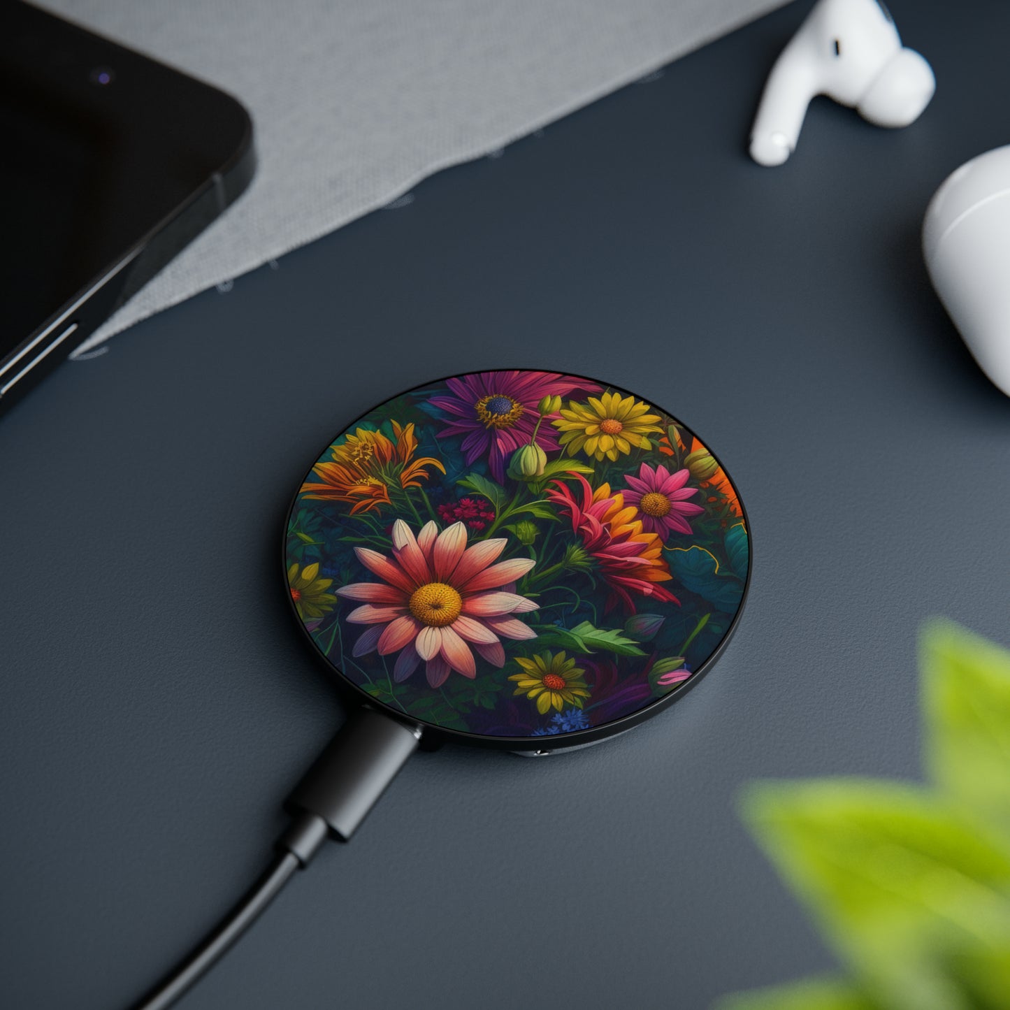 Bold And Beautiful Flowers Pink Orange Purple 5 Magnetic Induction Charger