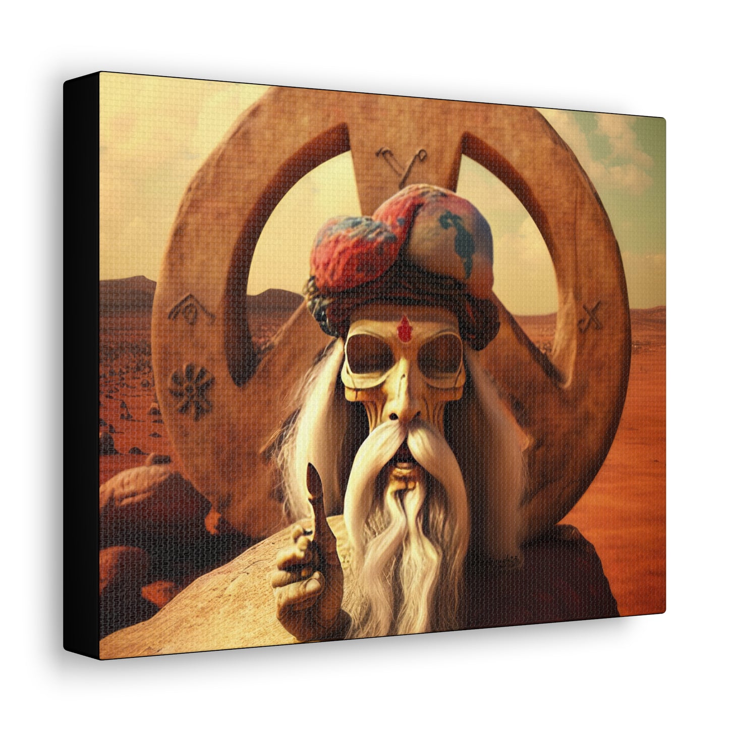 Wise Man In Dessert With Beard And Peace Sign Canvas Gallery Wraps