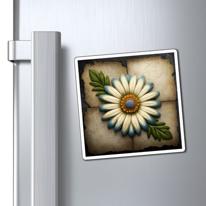 Beautiful Blue Edged White Flower with Yellow Center Magnets