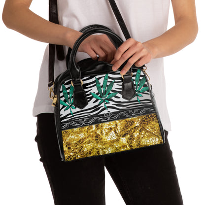 Gold And Zebra White And Black Marijuana Pot Weed Leaf 420 Weed Pot Marijuana Leaf Shoulder Handbag