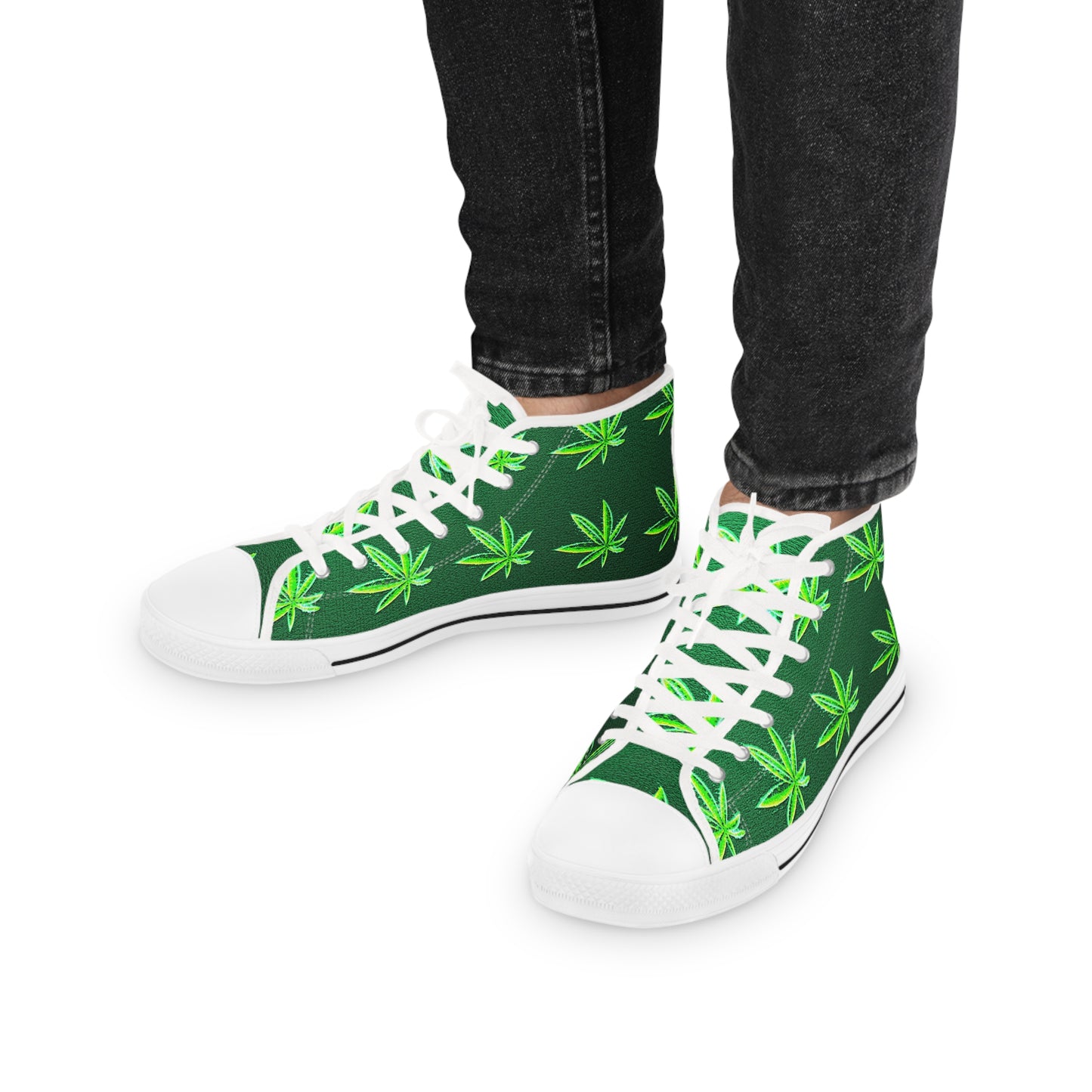 Classic Green Marijuana Leaves Men's High Top Sneakers