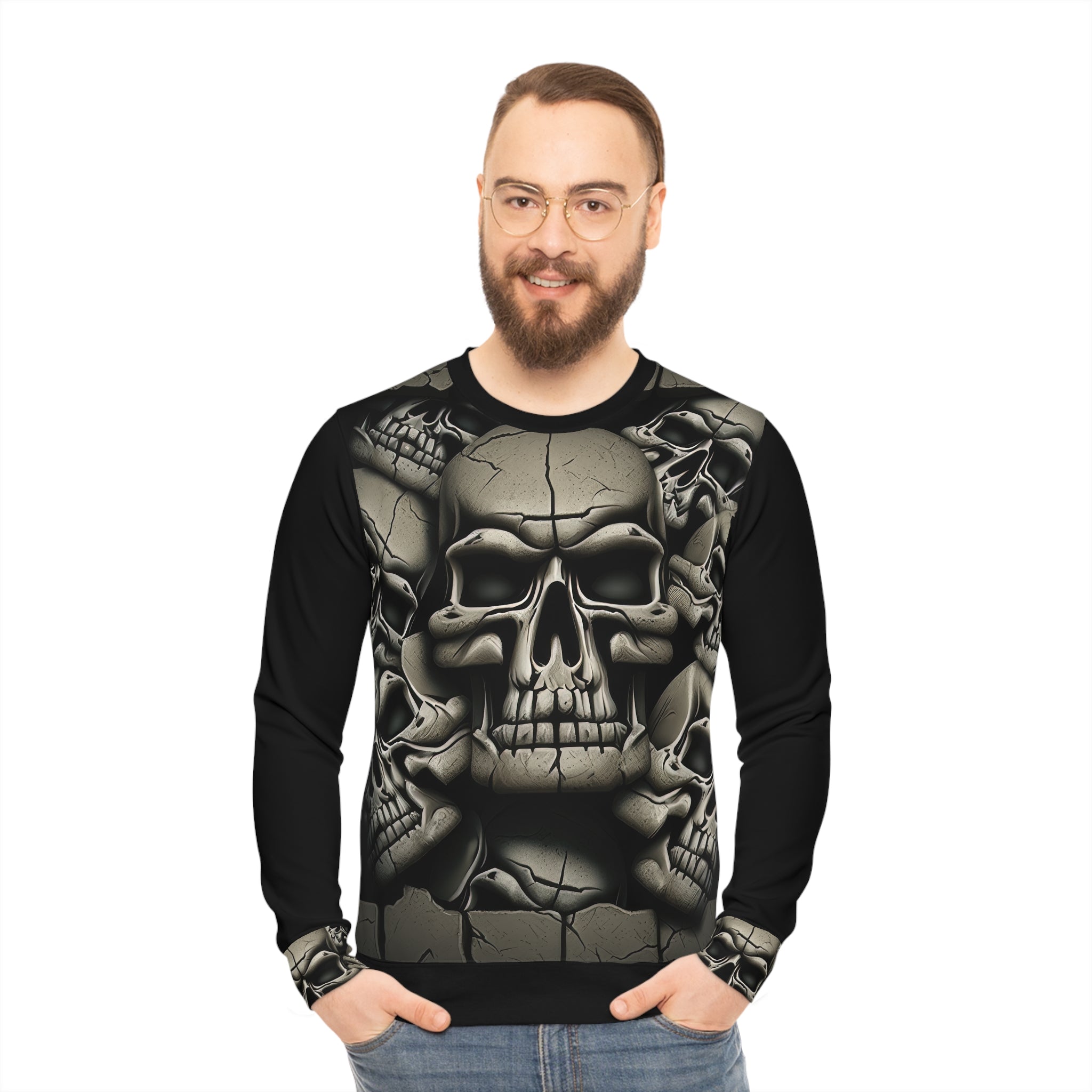 Metallic Chrome Skulls and classic Designed Background Style 11 Lightweight Sweatshirt (AOP)