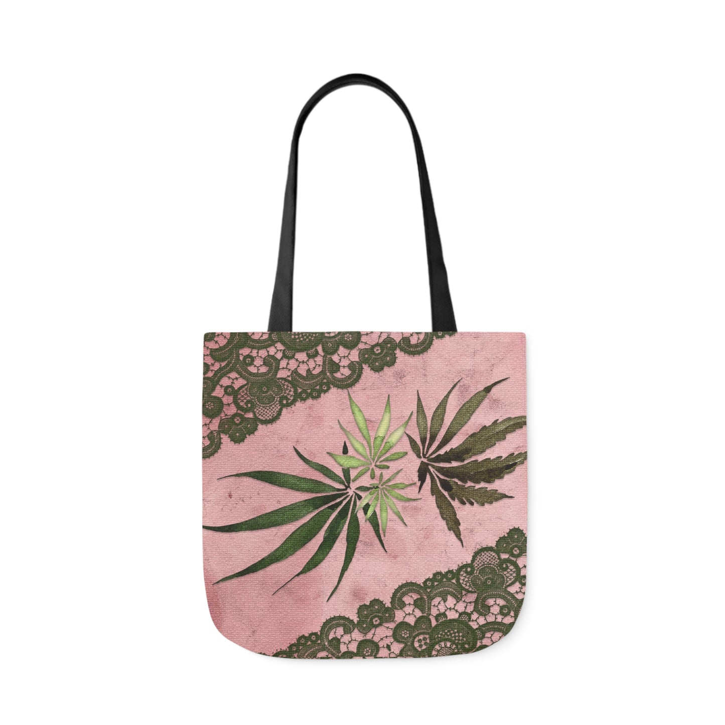 Grey Lace Gorgeous Pink Designed Marijuana 420 Weed Polyester Canvas Tote Bag (AOP)