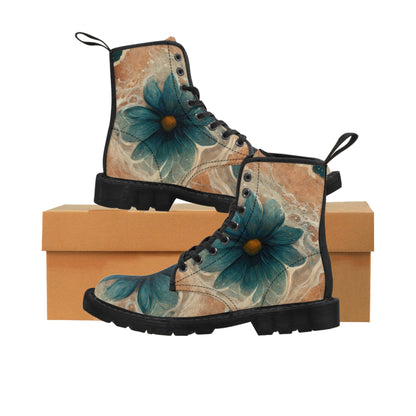 Bold And Beautiful White, Grey And Blue Floral Style 2 Men's Canvas Boots