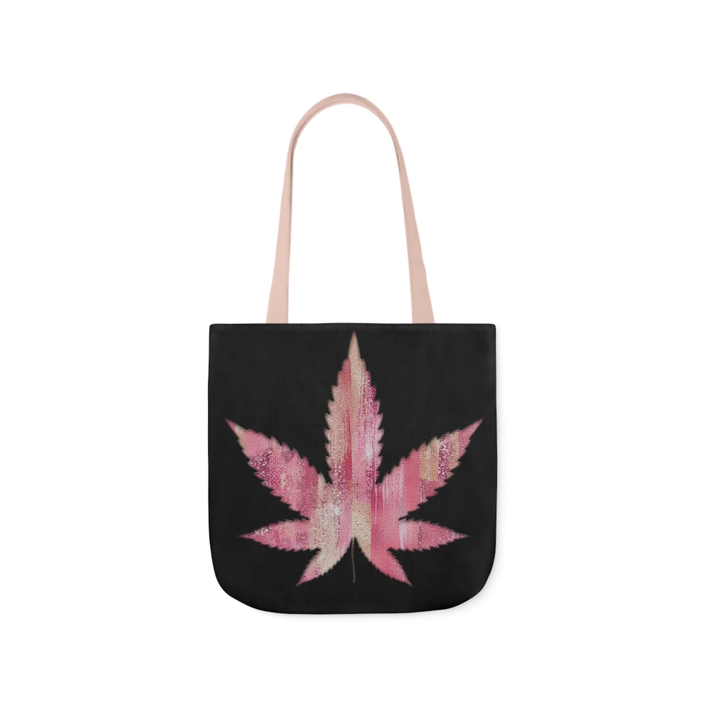 Sassy Single Pink Marijuana 420 Weed Leaf With Black Background Polyester Canvas Tote Bag (AOP)